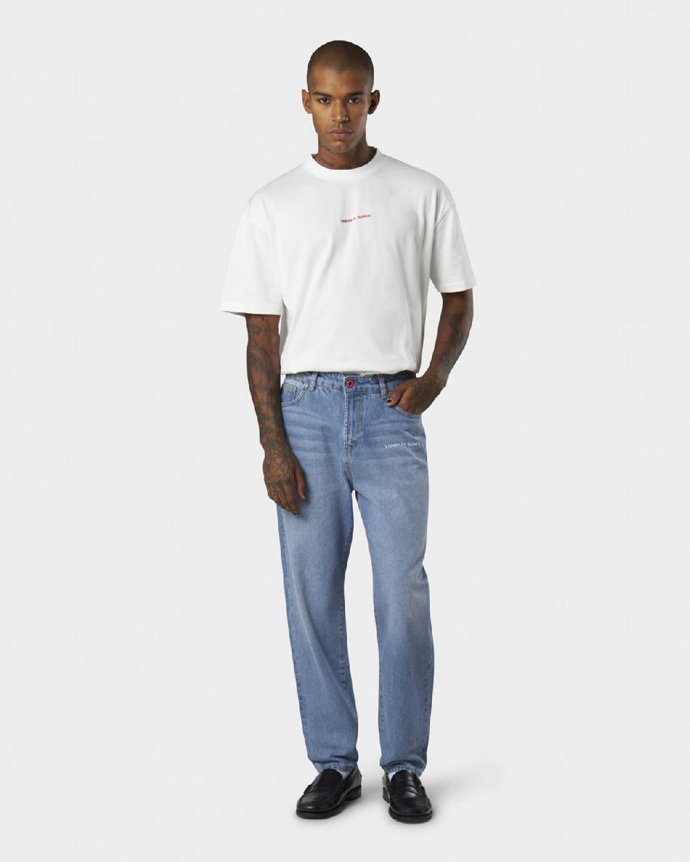 Vision Of Super BLUE JEANS WITH WHITE EMBROIDERED LOGO ON FRONT Acquista Ora