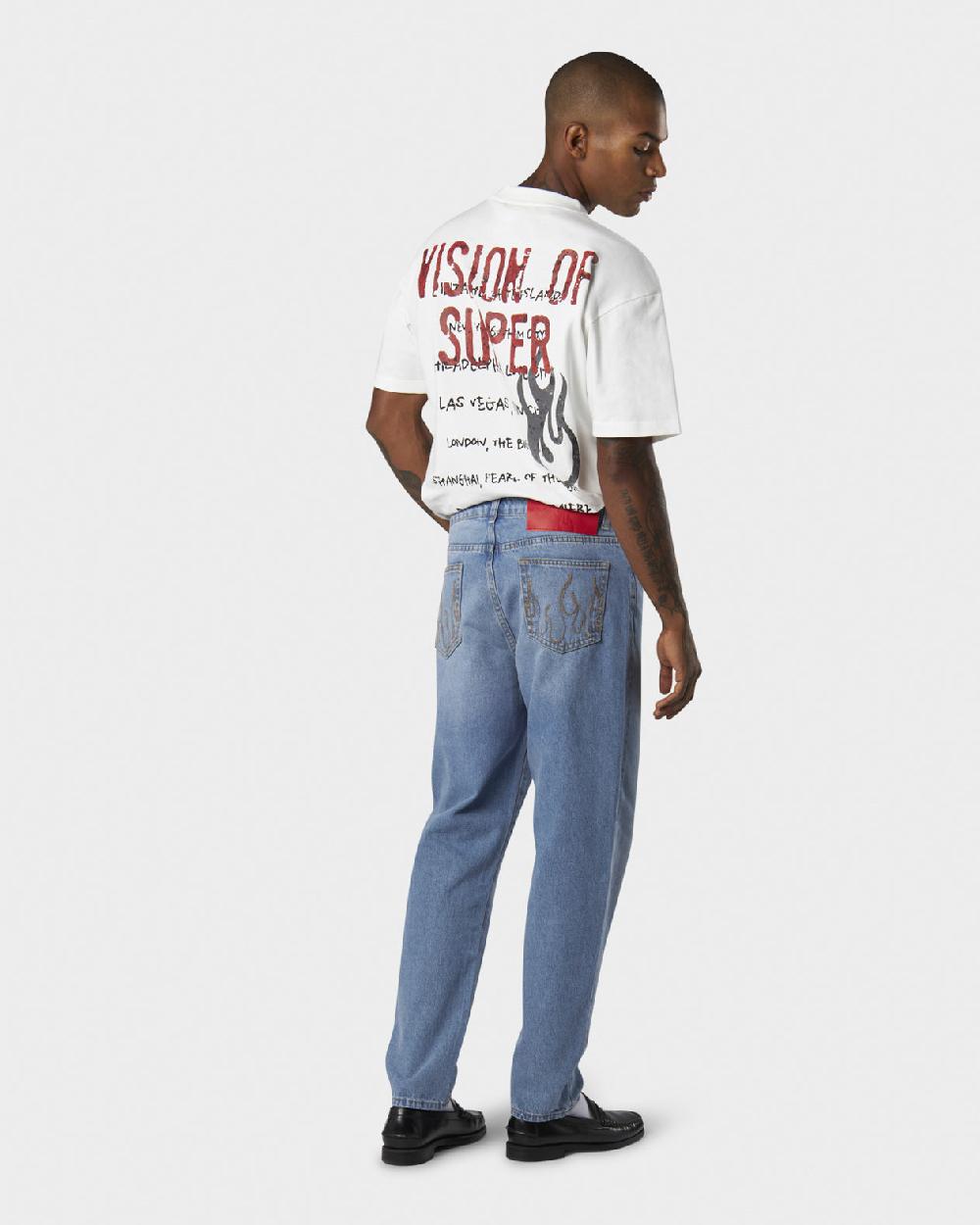Vision Of Super BLUE JEANS WITH WHITE EMBROIDERED LOGO ON FRONT Acquista Ora