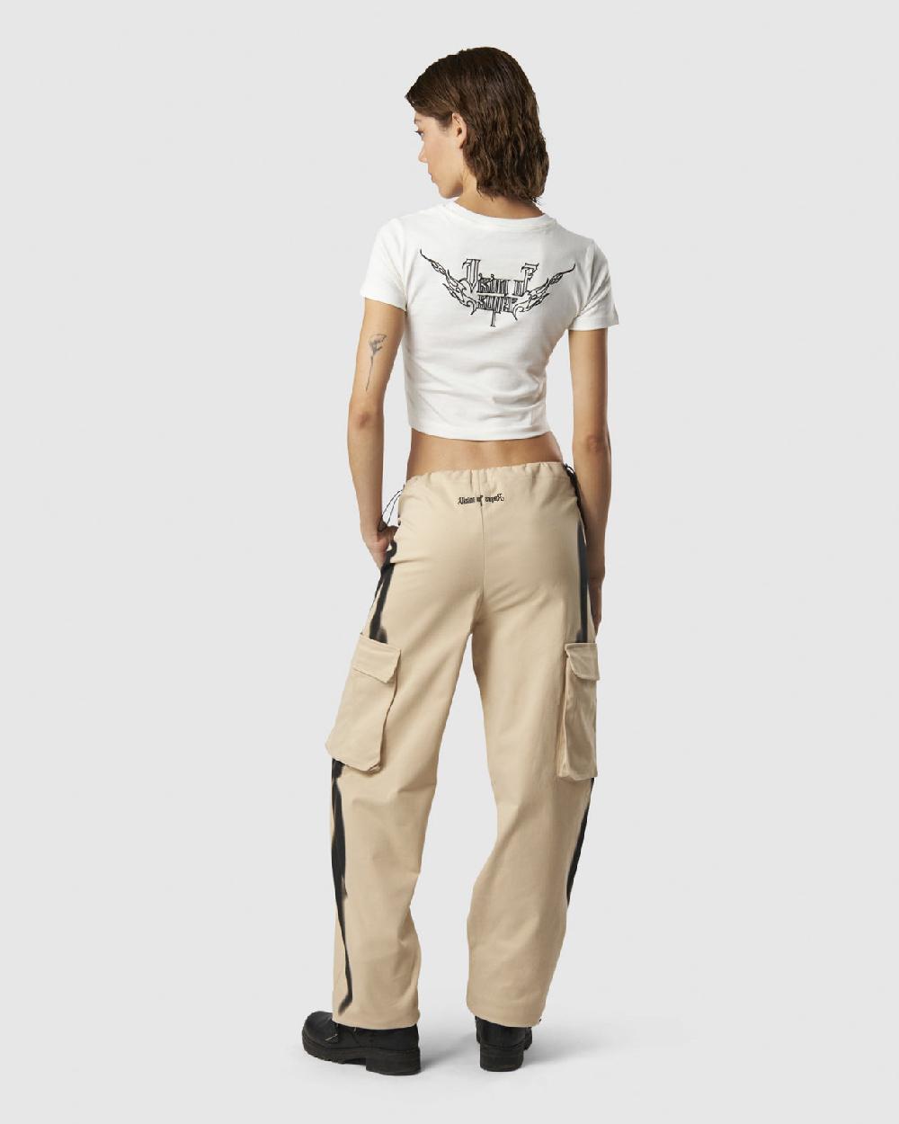 Vision Of Super LIGHT SAND CARGO PANTS WITH EMBROIDERED TRIBAL LOGO ON BACK AND PRINTED TRIBAL FLAMES ON SIDES Fino Al -60%
