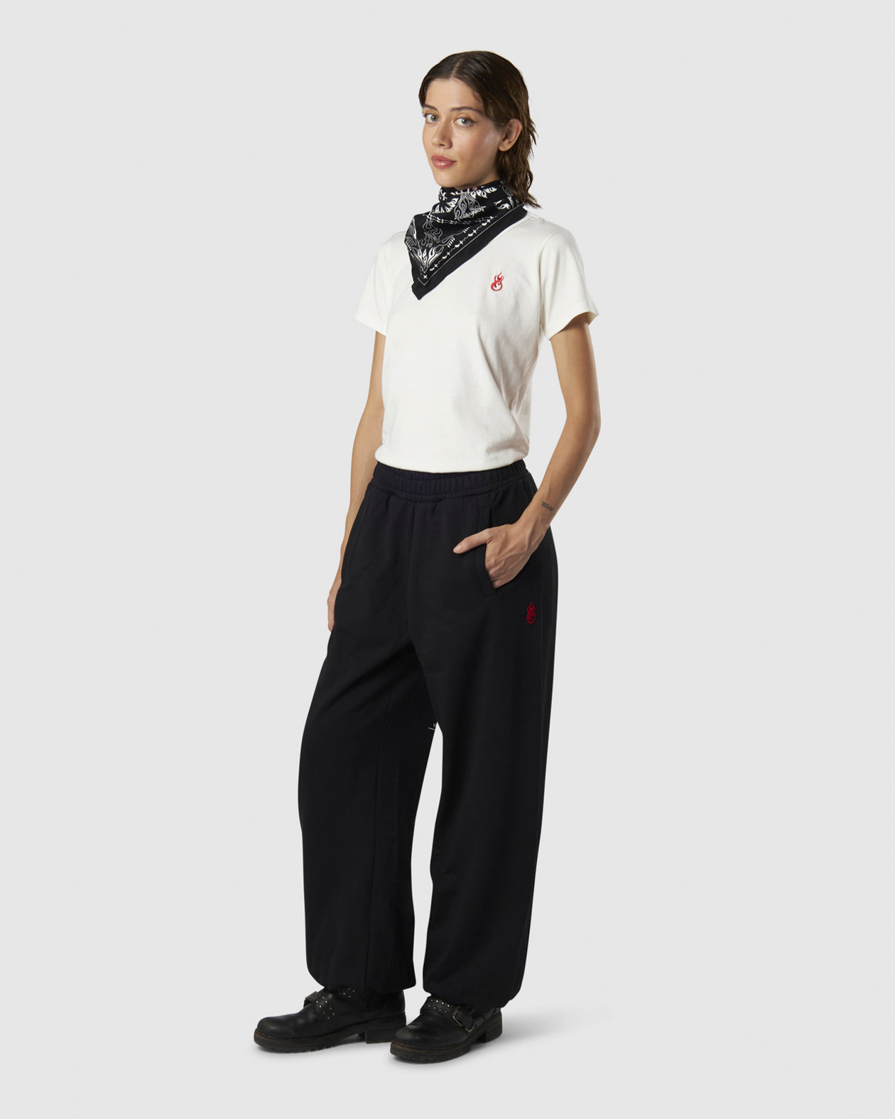 Vision Of Super BLACK WOMEN PANTS WITH EMBROIDERED FLAME LOGO ON FRONT AND PRINTED LOGO ON BACK Shopping Online