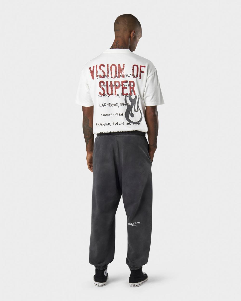 Vision Of Super COLD WASH PANTS WITH RED FLAME METAL LABEL AND PRINTED LOGO Affare Del Giorno