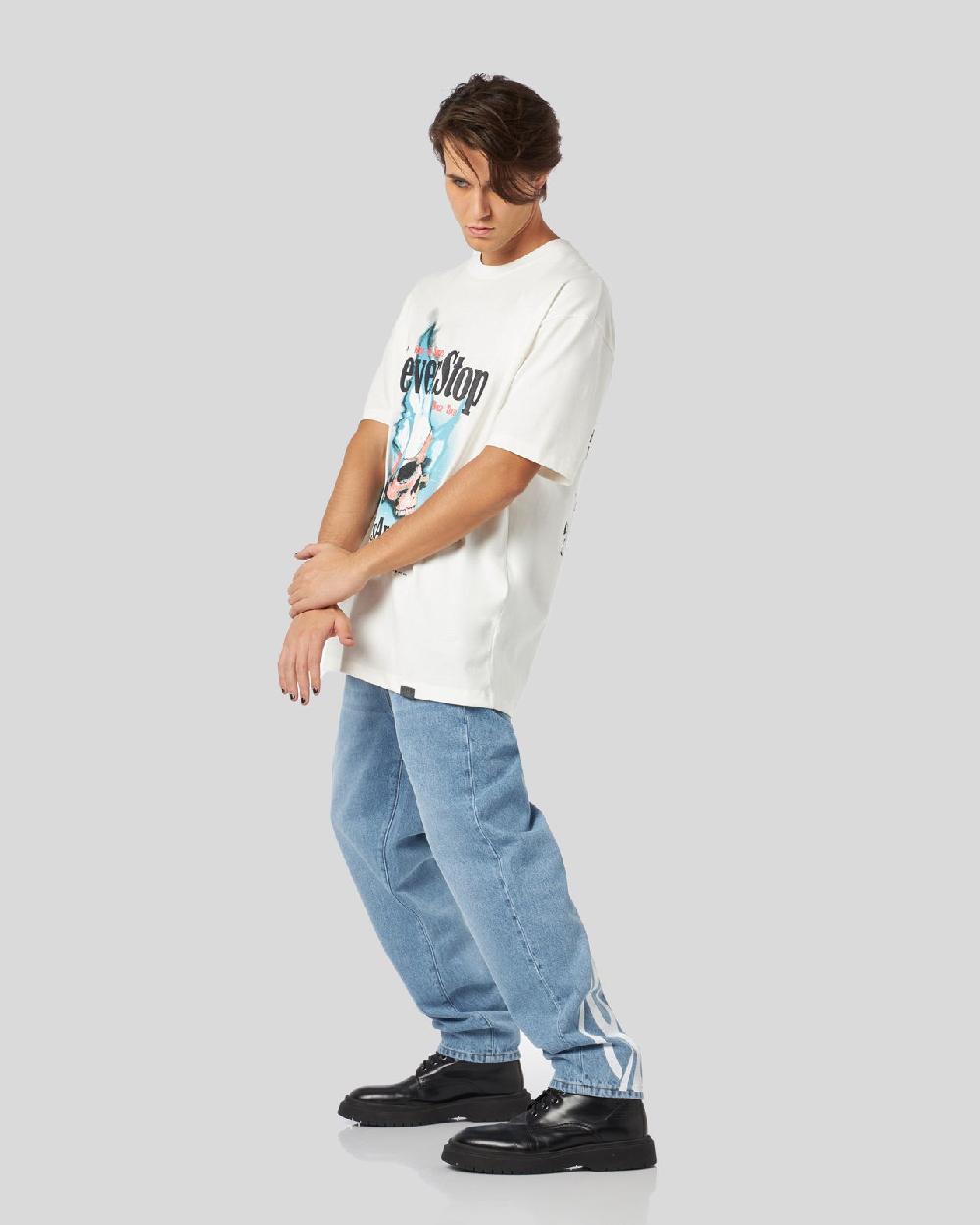 Vision Of Super BLUE DENIM JEANS WITH PRINTED FLAMES AND LOGO Sottocosto
