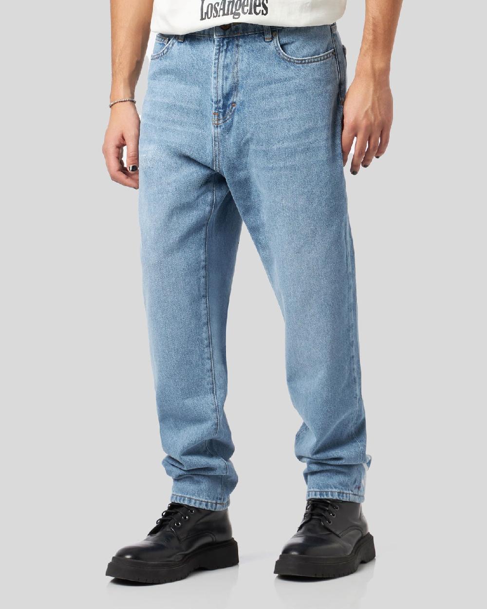 Vision Of Super BLUE DENIM JEANS WITH PRINTED FLAMES AND LOGO Sottocosto