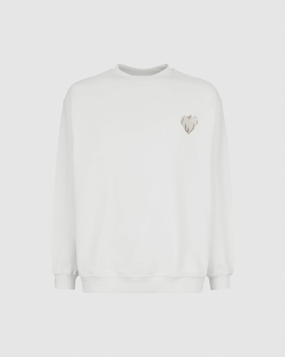Vision Of Super OFF WHITE CREWNECK WITH EMBROIDERED FLAMING HEART Outlet