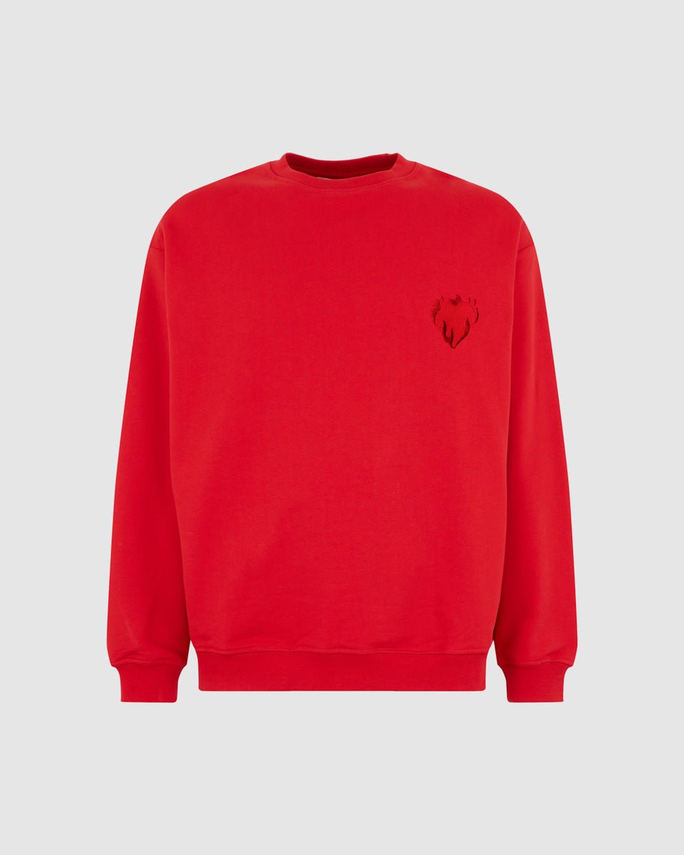 Vision Of Super RED CREWNECK WITH EMBROIDERED FLAMING HEART In Vendita