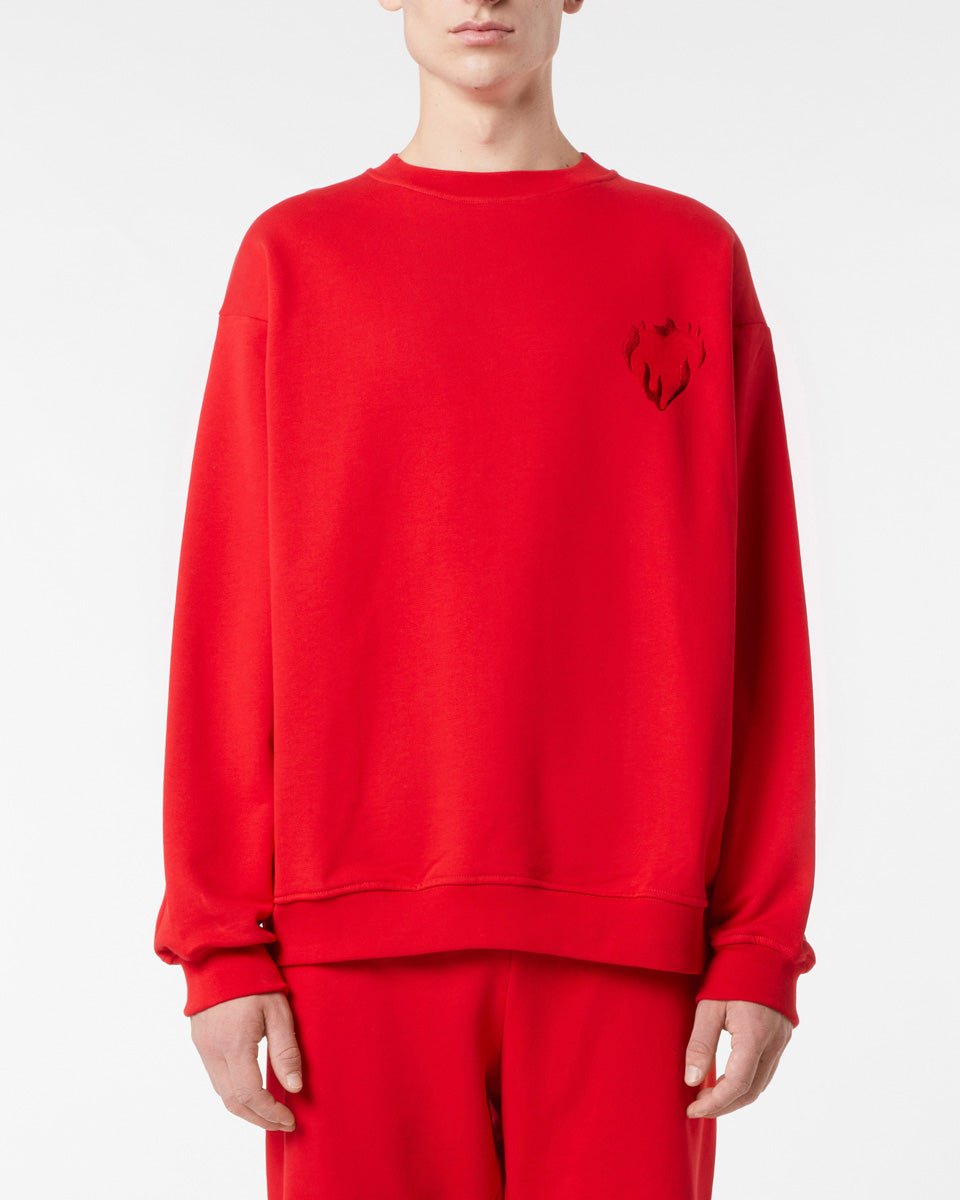 Vision Of Super RED CREWNECK WITH EMBROIDERED FLAMING HEART In Vendita