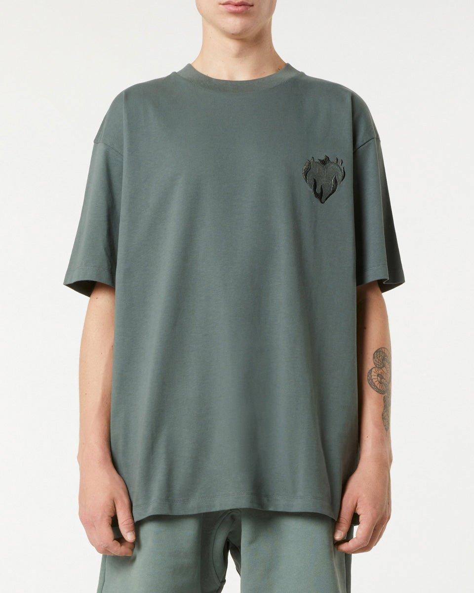 Vision Of Super BALSAM GREEN T-SHIRT WITH EMBROIDERED FLAMING HEART Saldi