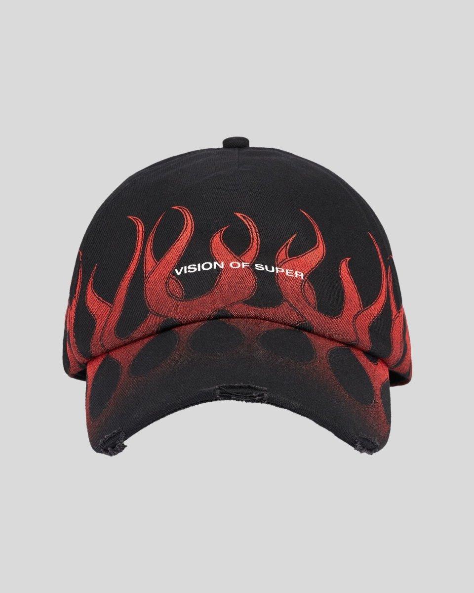 Vision Of Super BLACK CAP WITH RED FLAMES Vendite Flash