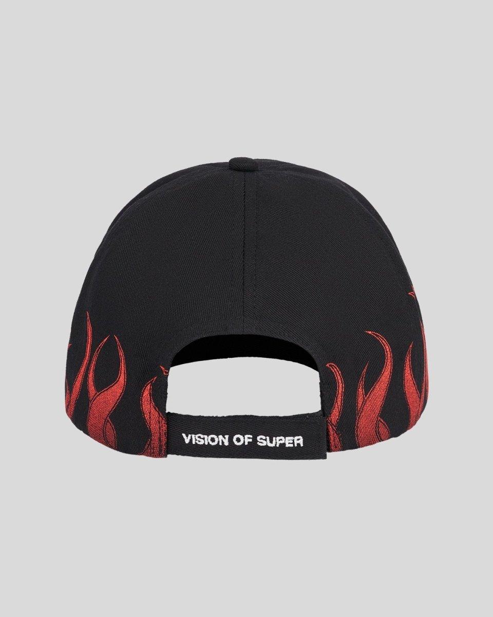 Vision Of Super BLACK CAP WITH RED FLAMES Vendite Flash