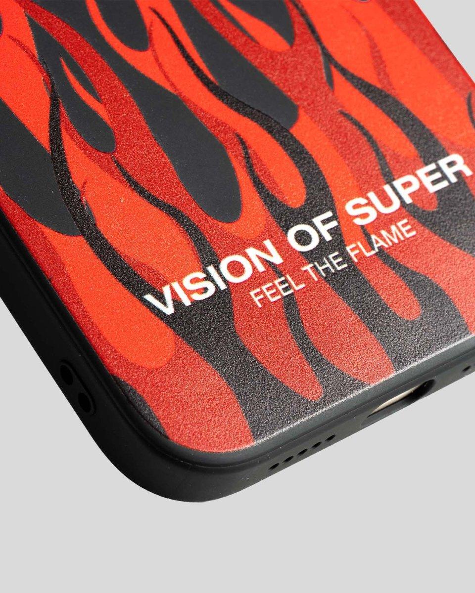 Vision Of Super BLACK iPHONE 14 PRO COVER WITH RED FLAMES AND WHITE LOGO In Saldo