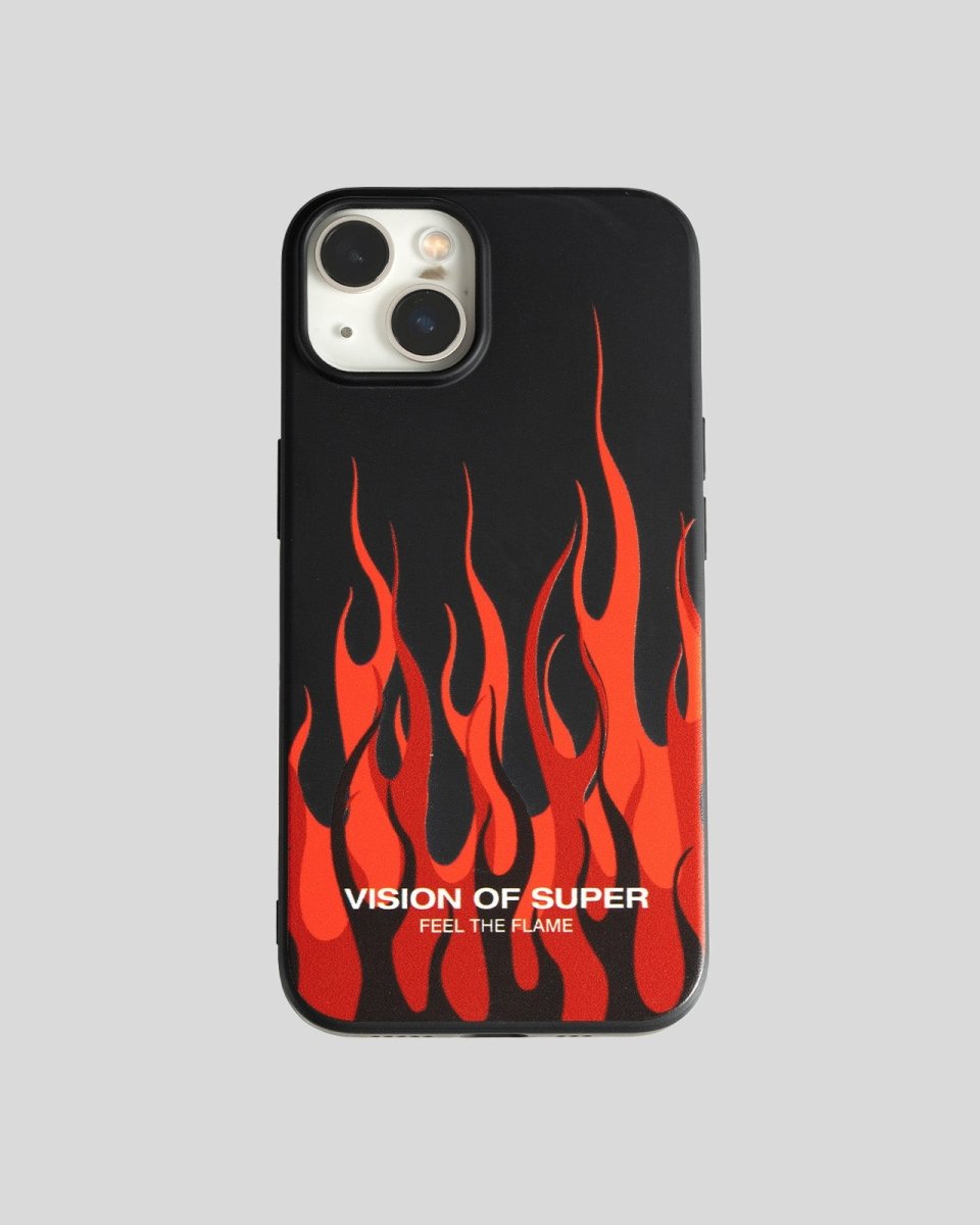 Vision Of Super BLACK iPHONE 14 PRO COVER WITH RED FLAMES AND WHITE LOGO In Saldo
