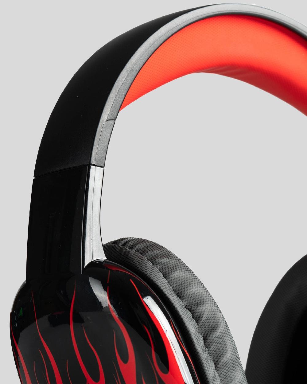 Vision Of Super BLACK HEADPHONES WITH RED FLAMES AND WHITE LOGO Moda