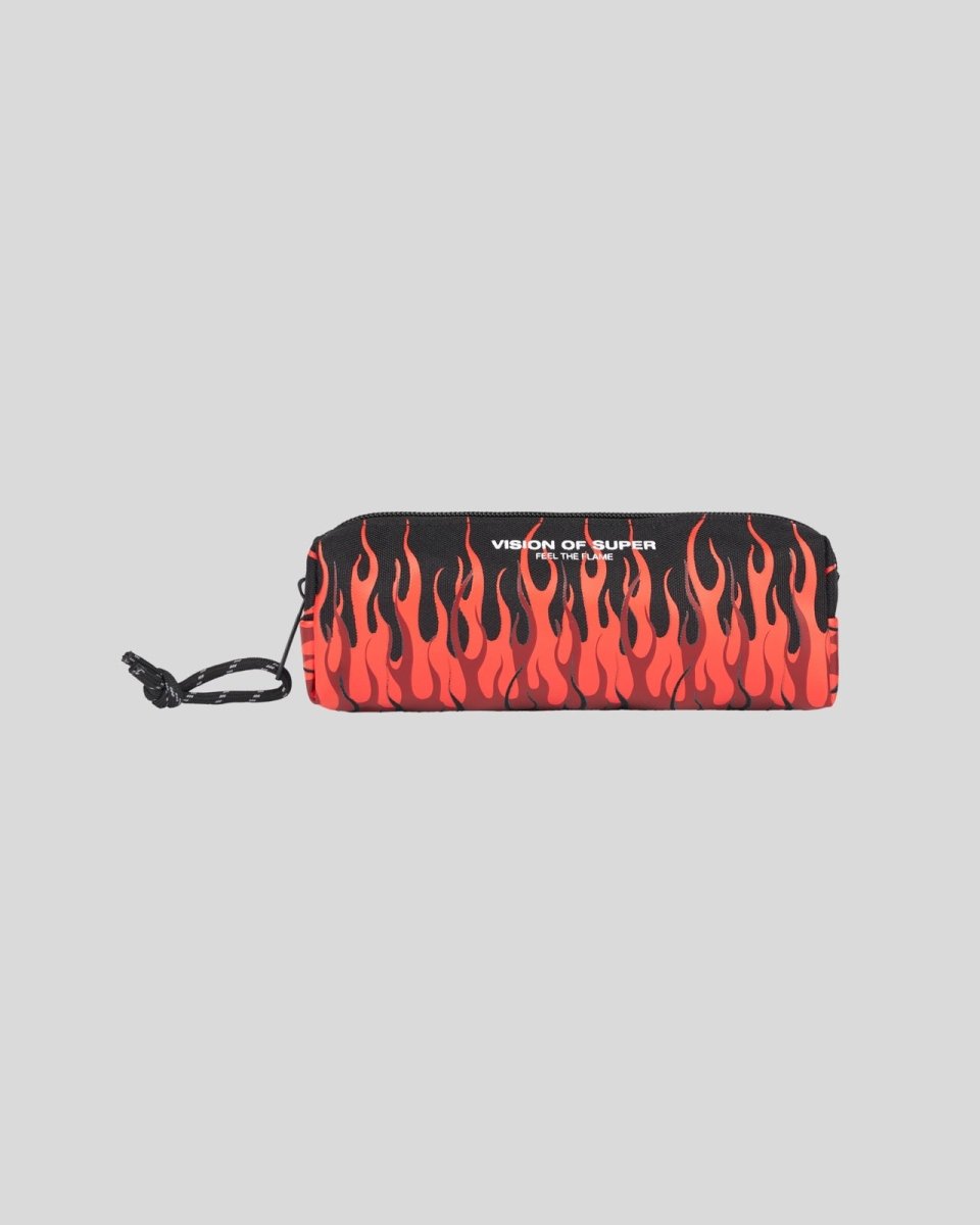 Vision Of Super BLACK PENCIL CASE WITH TRIPLE FLAMES AND LOGO In Linea