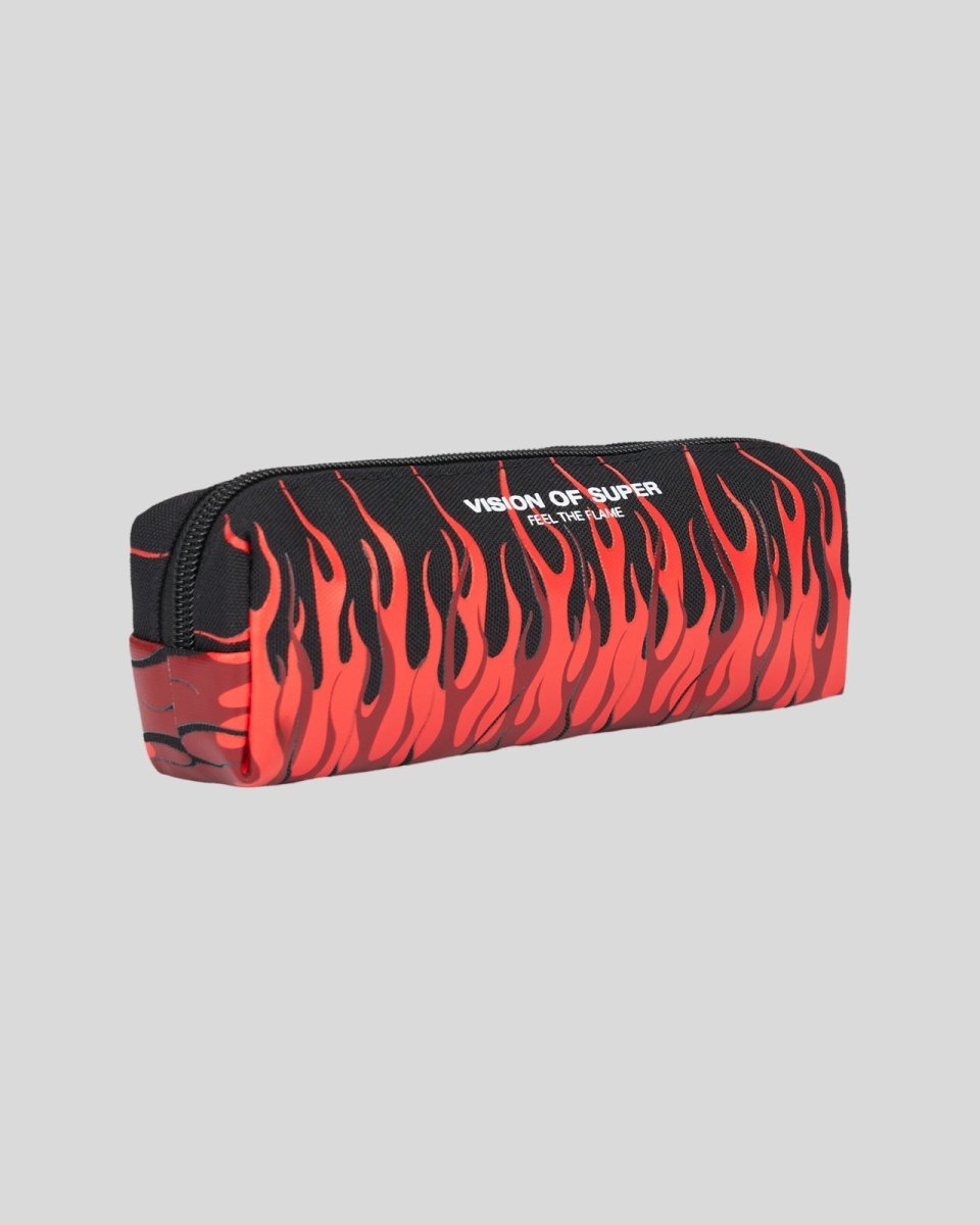 Vision Of Super BLACK PENCIL CASE WITH TRIPLE FLAMES AND LOGO In Linea