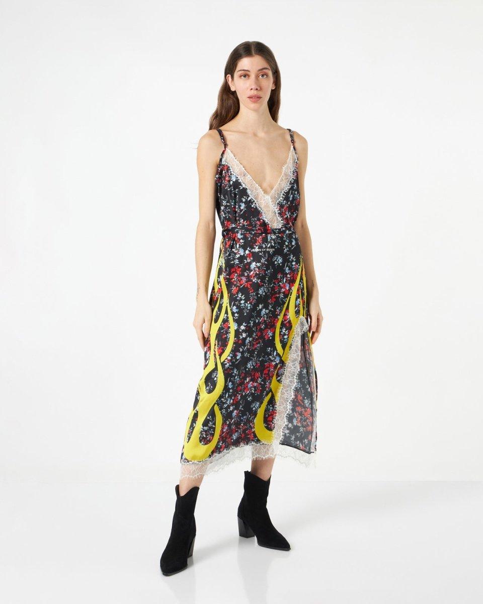 Vision Of Super FINE BLACK DRESS WITH YELLOW FLAMES Qualità