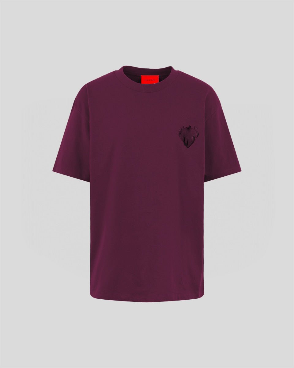 Vision Of Super GRAPE WINE T-SHIRT WITH EMBROIDERED FLAMING HEART Vendita