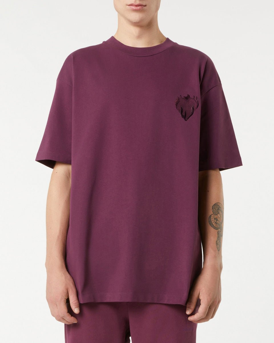 Vision Of Super GRAPE WINE T-SHIRT WITH EMBROIDERED FLAMING HEART Vendita