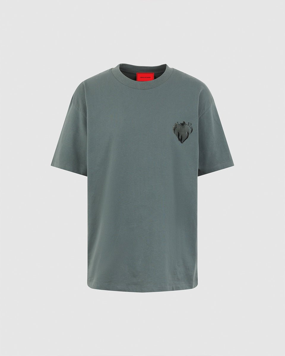 Vision Of Super BALSAM GREEN T-SHIRT WITH EMBROIDERED FLAMING HEART Promozione