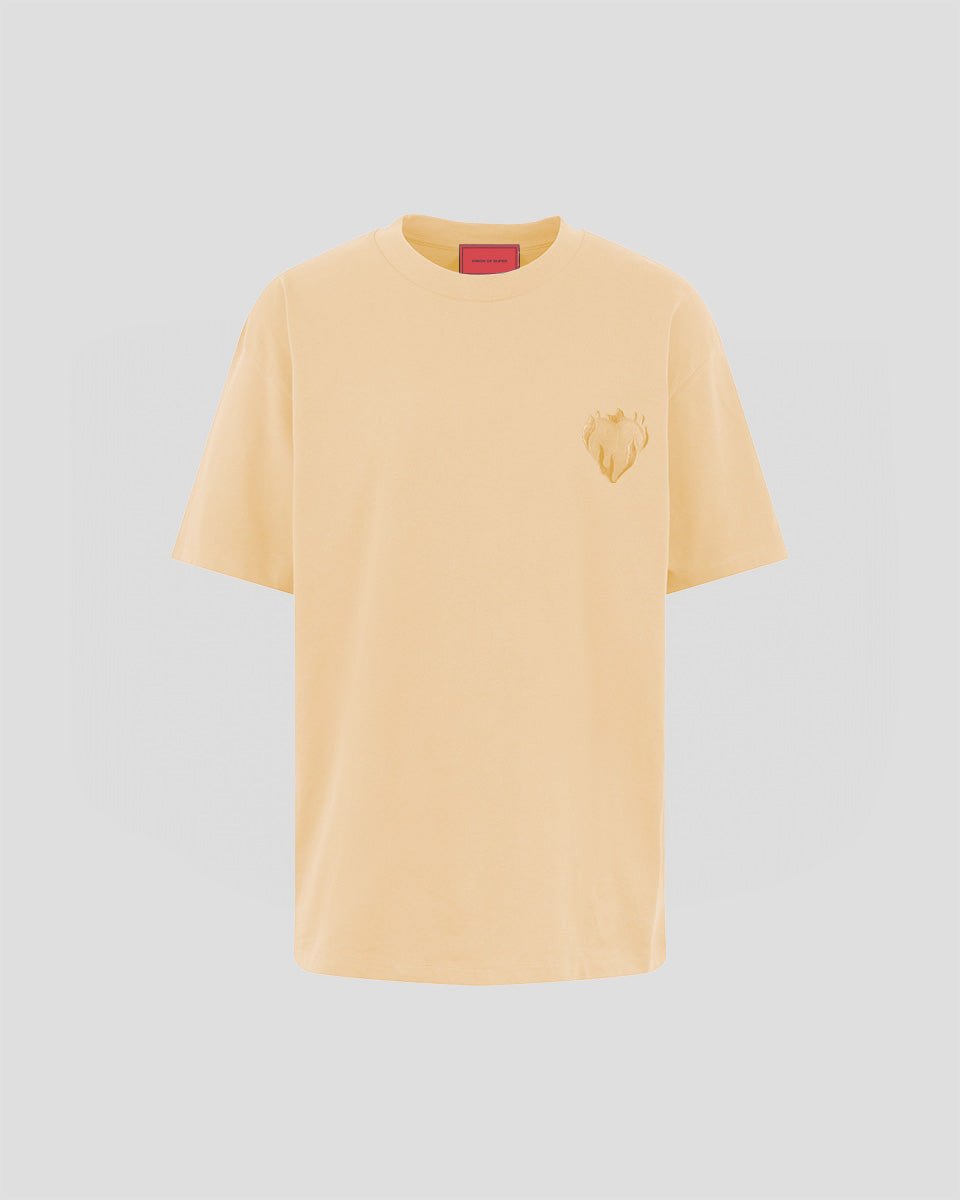 Vision Of Super PEACH T-SHIRT WITH EMBROIDERED FLAMING HEART Spedizione Gratuita