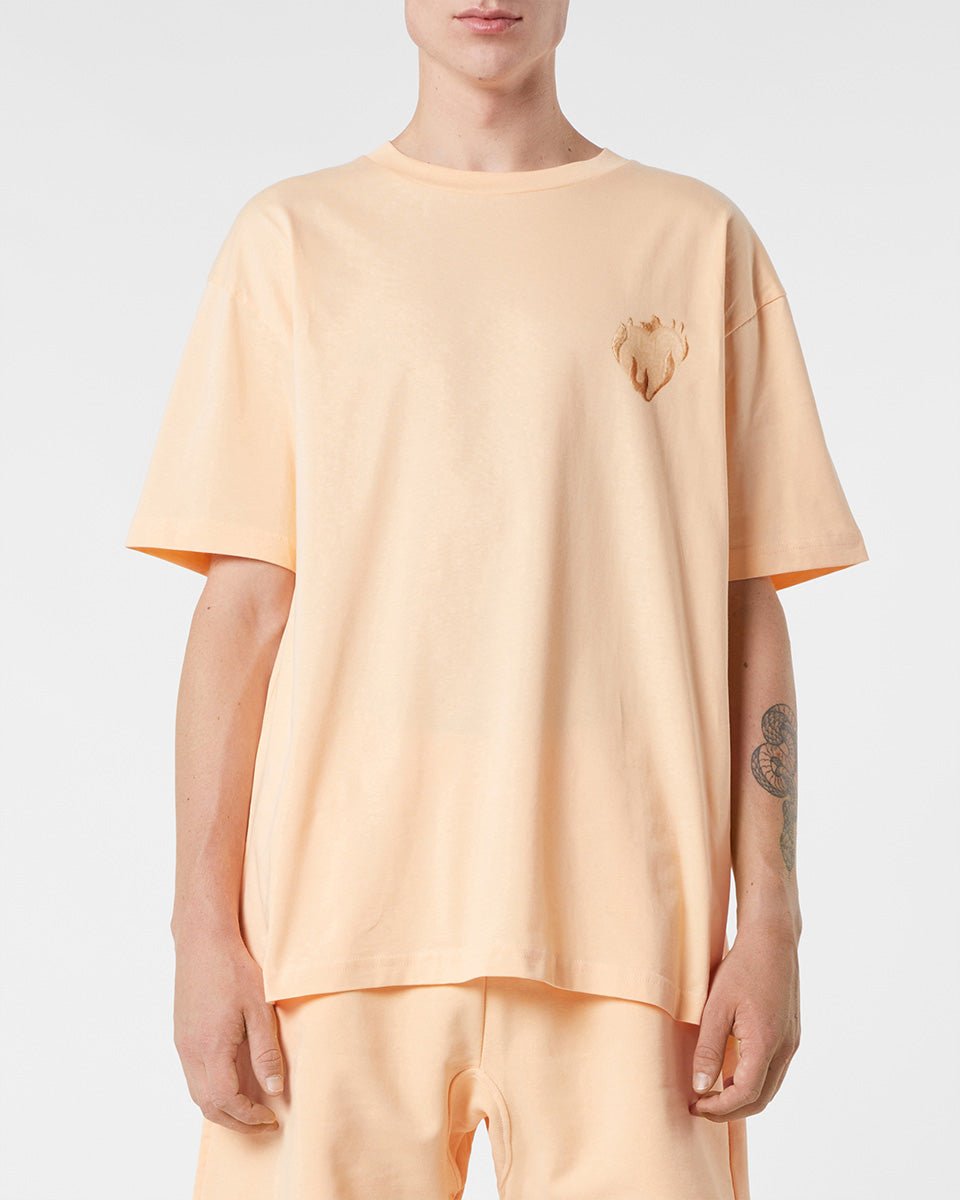 Vision Of Super PEACH T-SHIRT WITH EMBROIDERED FLAMING HEART Spedizione Gratuita