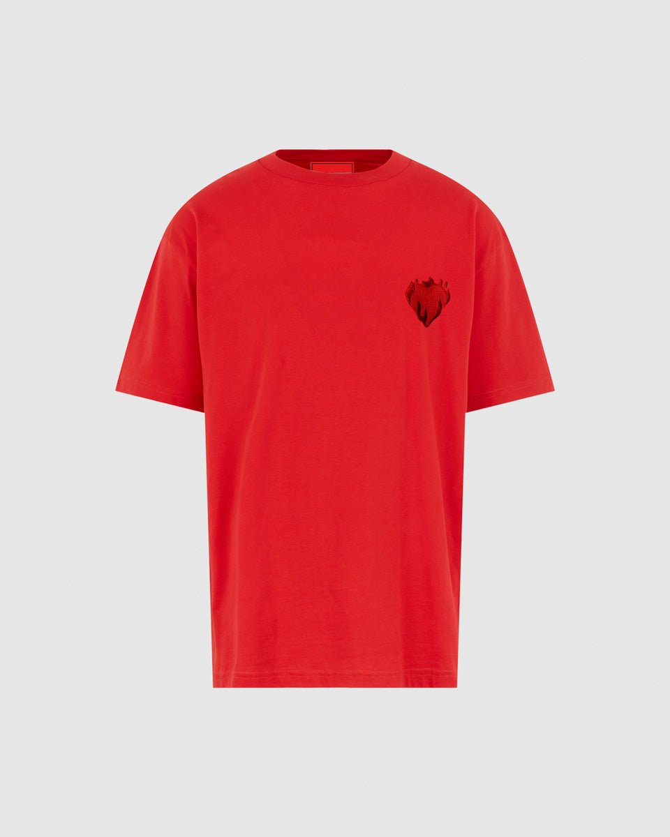 Vision Of Super RED T-SHIRT WITH EMBROIDERED FLAMING HEART Pezzi Unici