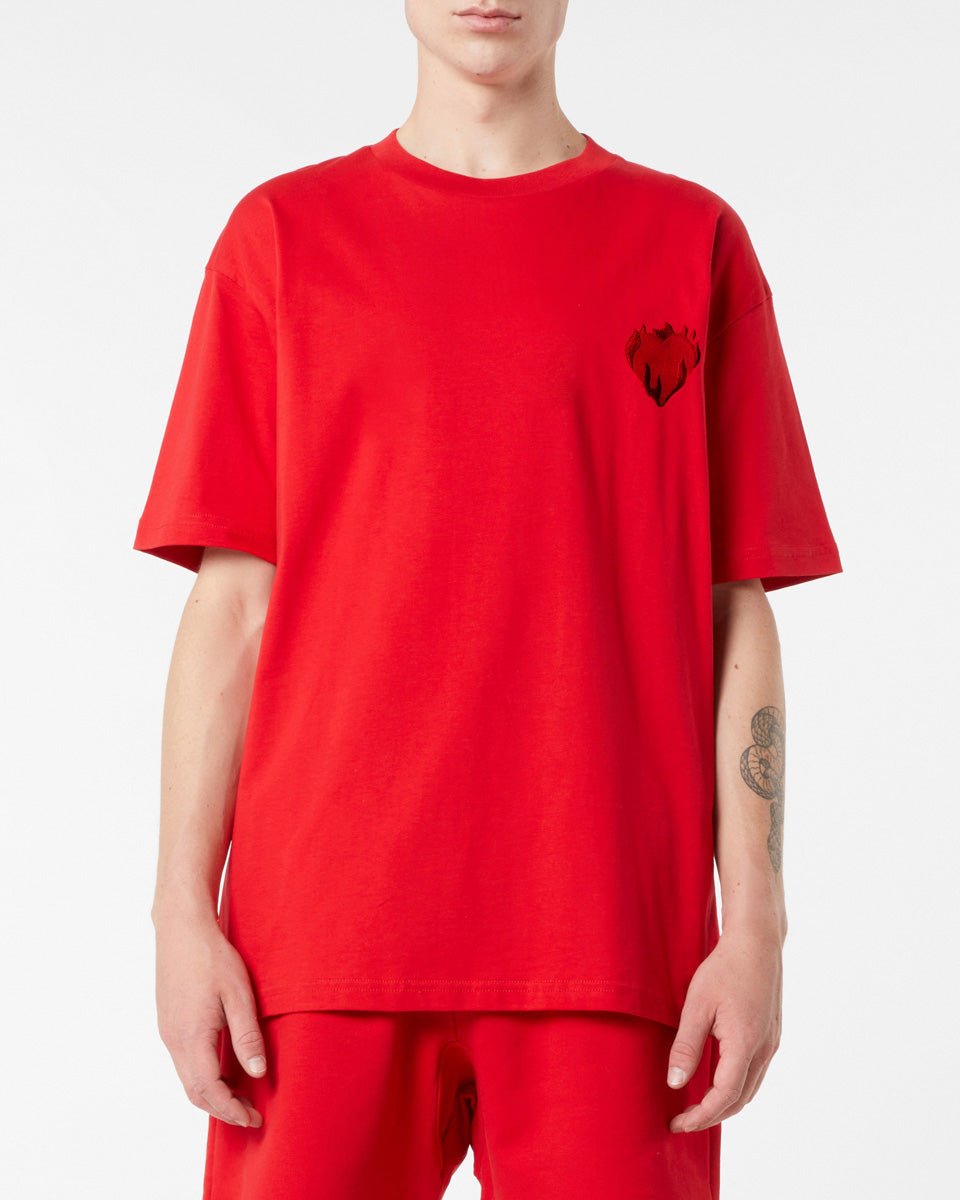 Vision Of Super RED T-SHIRT WITH EMBROIDERED FLAMING HEART Pezzi Unici
