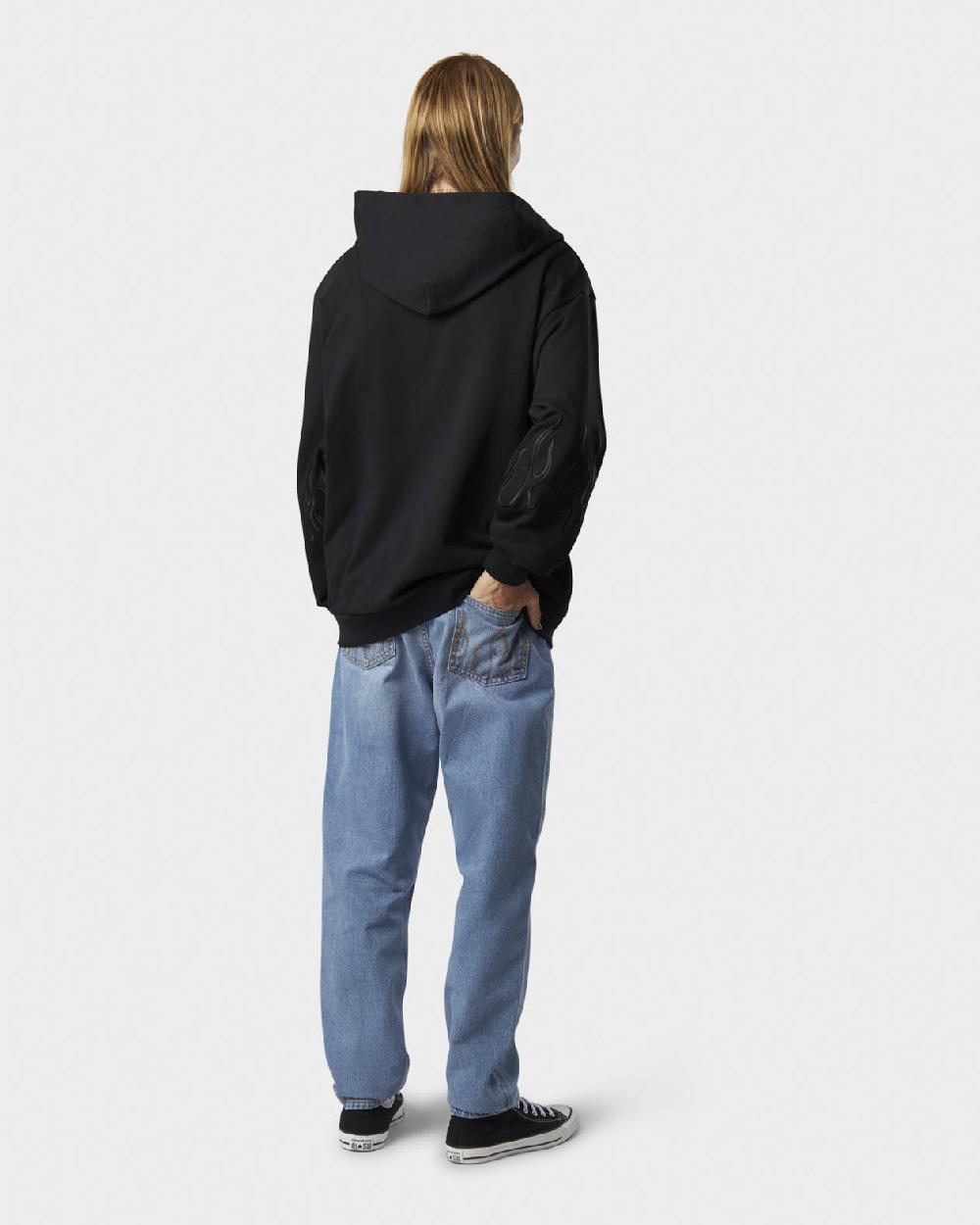 Vision Of Super BLACK HOODIE ZIP WITH EMBROIDERED WHITE LOGO BLACK FLAMES AND METAL LABEL + BUTTON Soddisfazione Garantita