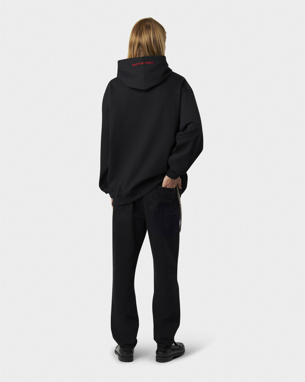 Vision Of Super BLACK HOODIE WITH FREEDOM PRINT METAL LABEL AND BUTTON Acquista Ora