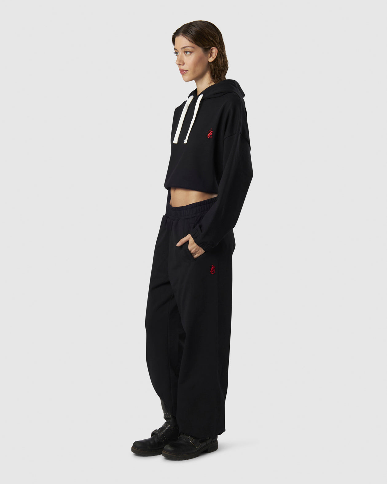 Vision Of Super BACK CROP HOODIE WITH EMBROIDERED FLAME LOGO ON FRONT AND PRINTED LOGO ON BACK Shopping Online