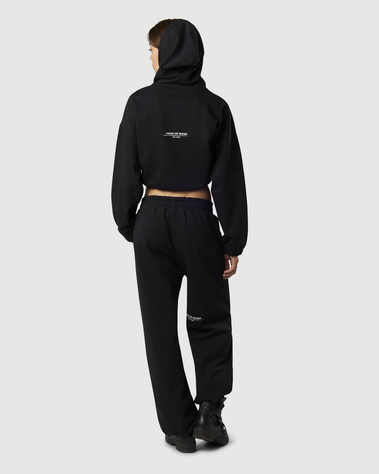 Vision Of Super BACK CROP HOODIE WITH EMBROIDERED FLAME LOGO ON FRONT AND PRINTED LOGO ON BACK Shopping Online