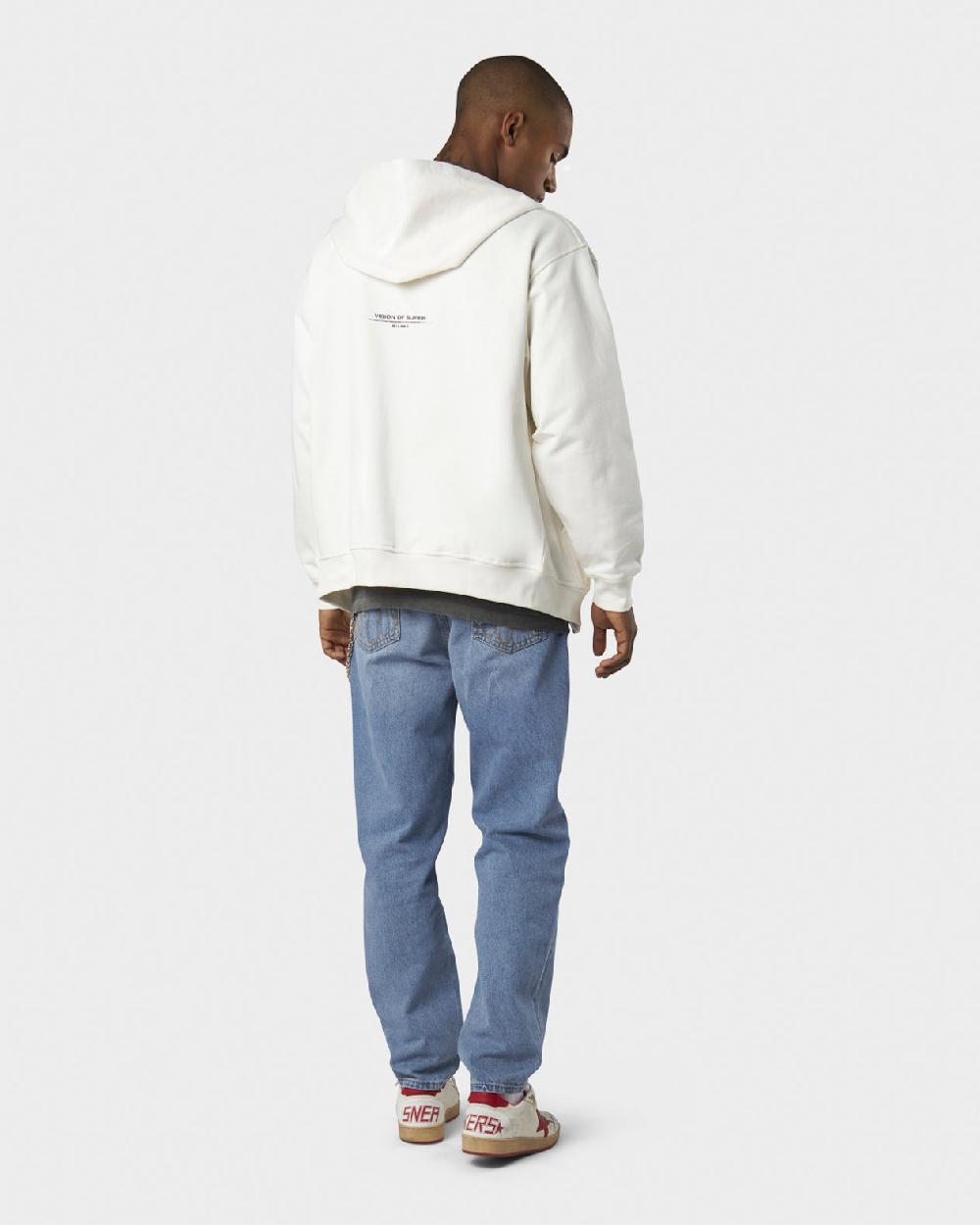 Vision Of Super WHITE HOODIE ZIP WITH RED FLAMES METAL LABEL AND PRINTED LOGO Affare Del Giorno