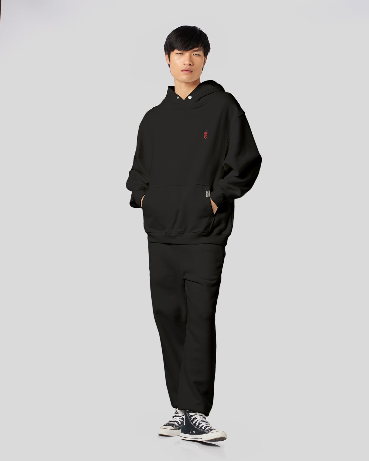 Vision Of Super BLACK HOODIE WITH FLAMES LOGO Convenienza