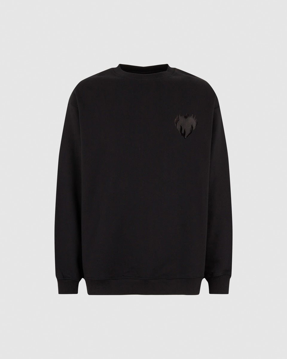 Vision Of Super BLACK CREWNECK WITH EMBROIDERED FLAMING HEART Sconto