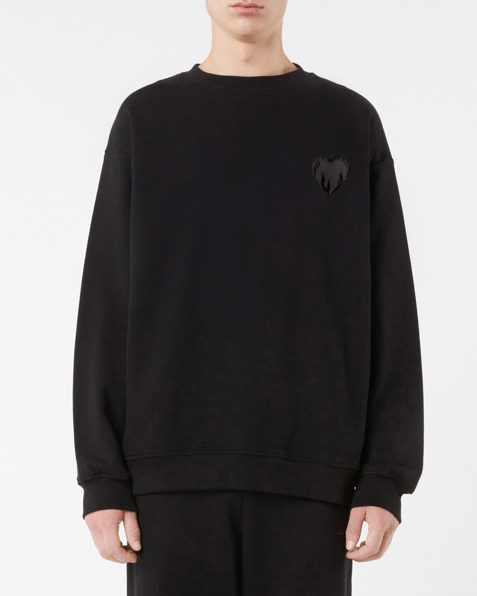 Vision Of Super BLACK CREWNECK WITH EMBROIDERED FLAMING HEART Sconto