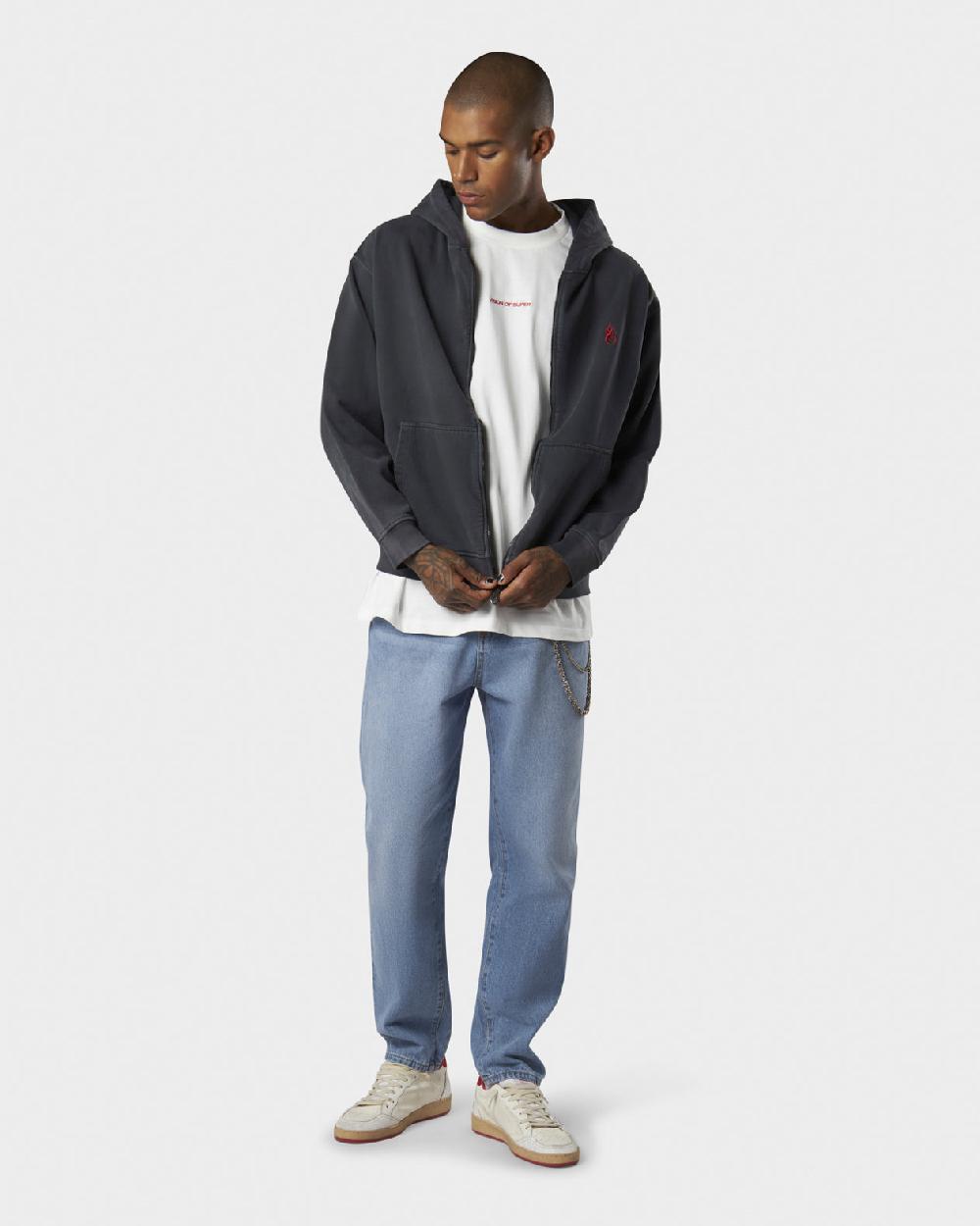 Vision Of Super COLD WASH HOODIE ZIP WITH RED FLAME METAL LABEL AND PRINTED LOGO Offerte