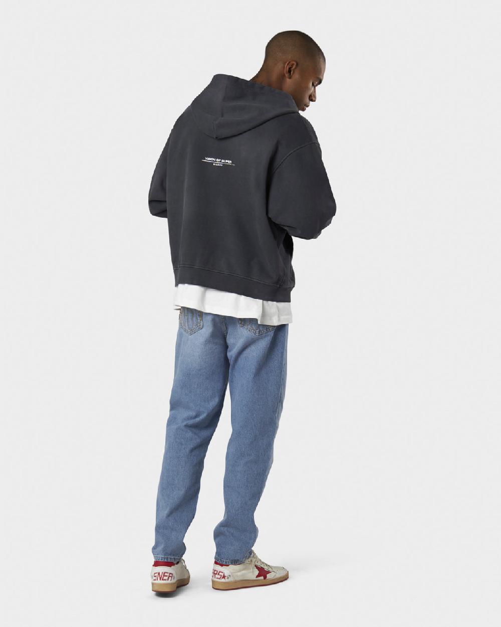 Vision Of Super COLD WASH HOODIE ZIP WITH RED FLAME METAL LABEL AND PRINTED LOGO Offerte
