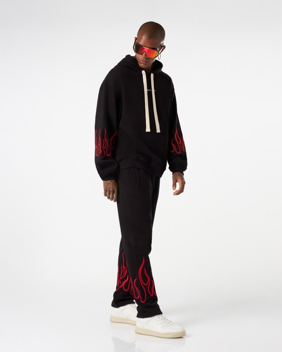 Vision Of Super BLACK HOODIE WITH RED EMBROIDERED FLAMES Hotsell