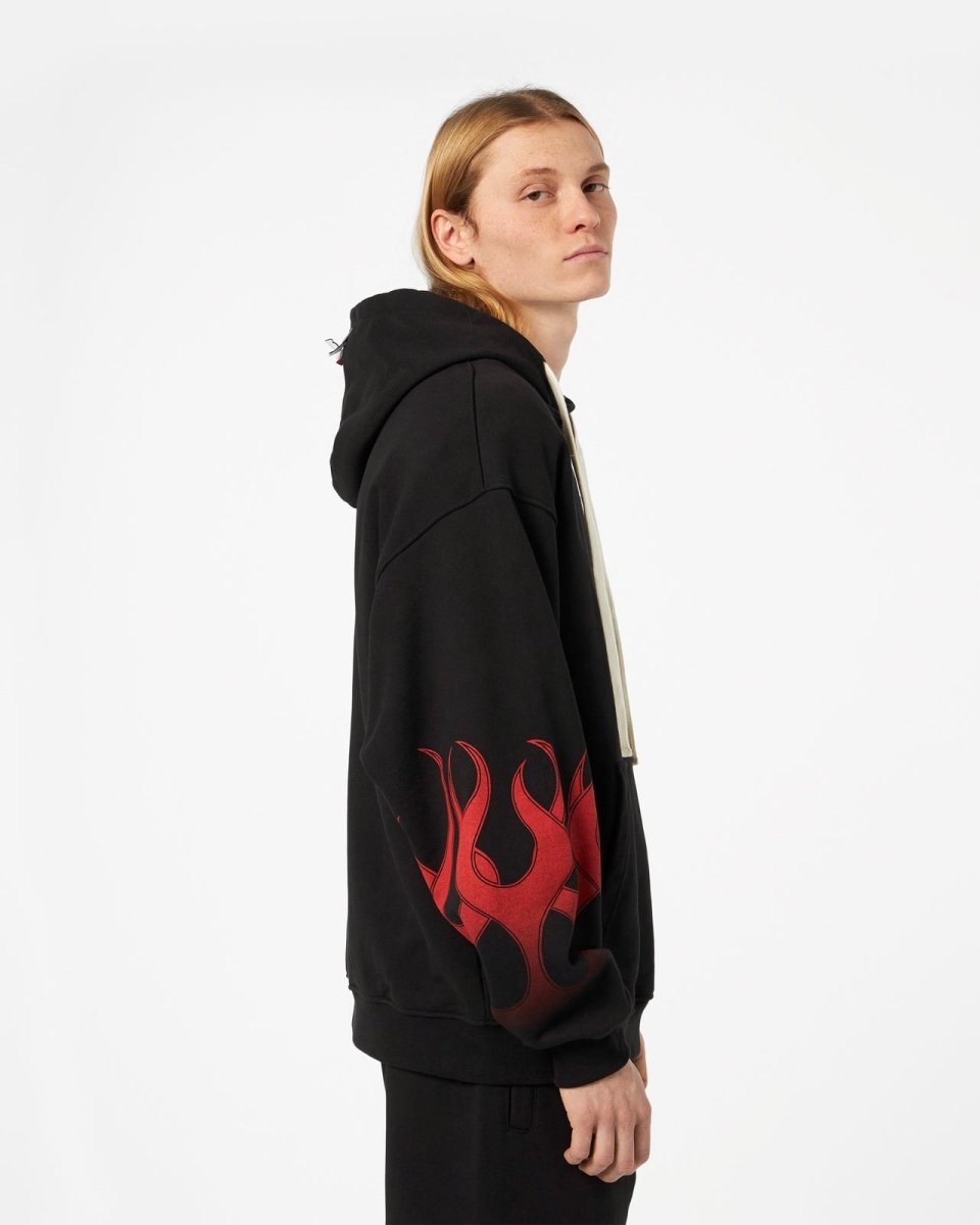 Vision Of Super BLACK HOODIE WITH RED FLAMES Vendita Economica