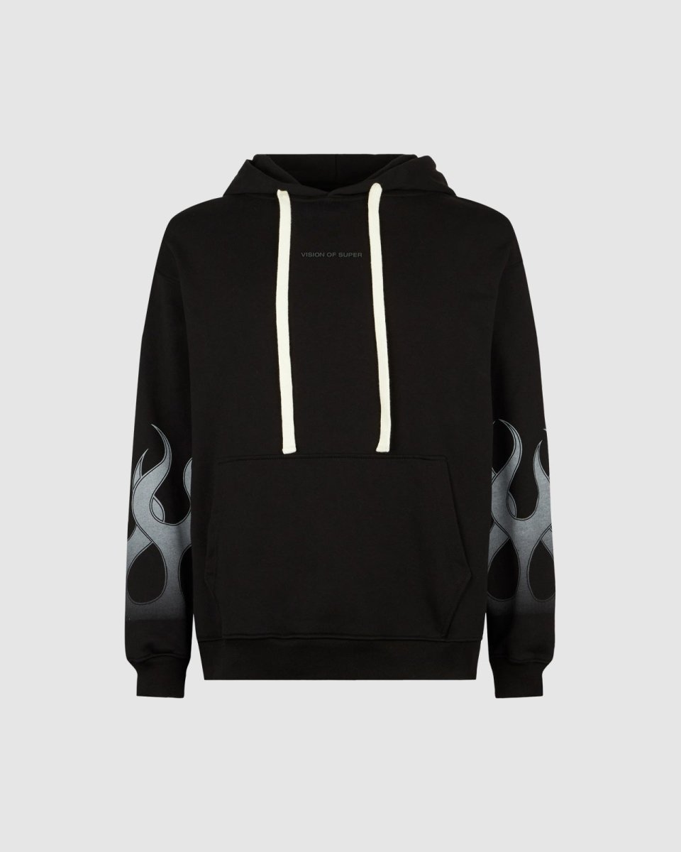 Vision Of Super BLACK HOODIE WITH GREY FLAMES Saldi Di Fabbrica