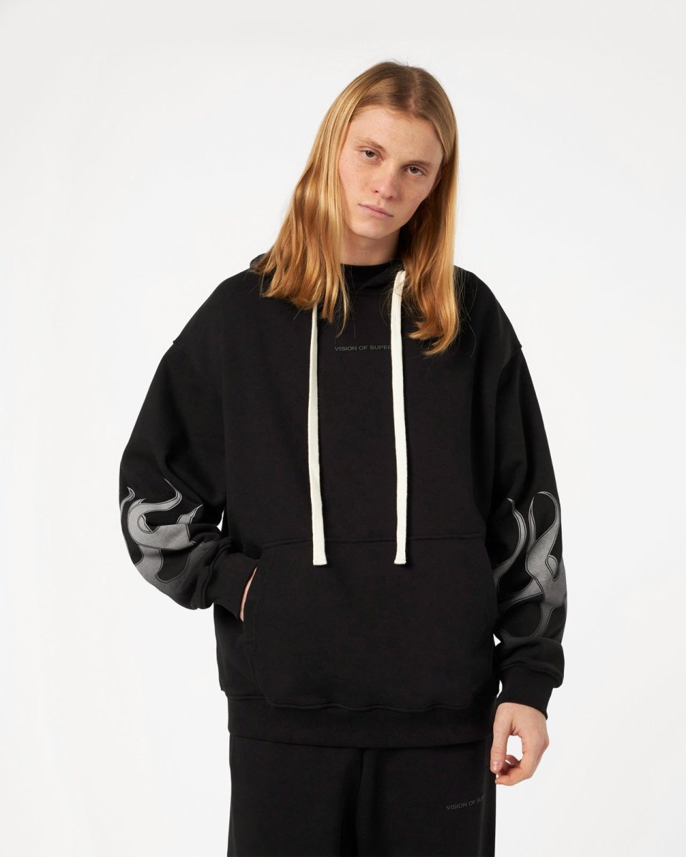 Vision Of Super BLACK HOODIE WITH GREY FLAMES Saldi Di Fabbrica