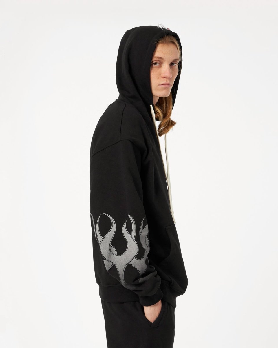 Vision Of Super BLACK HOODIE WITH GREY FLAMES Saldi Di Fabbrica