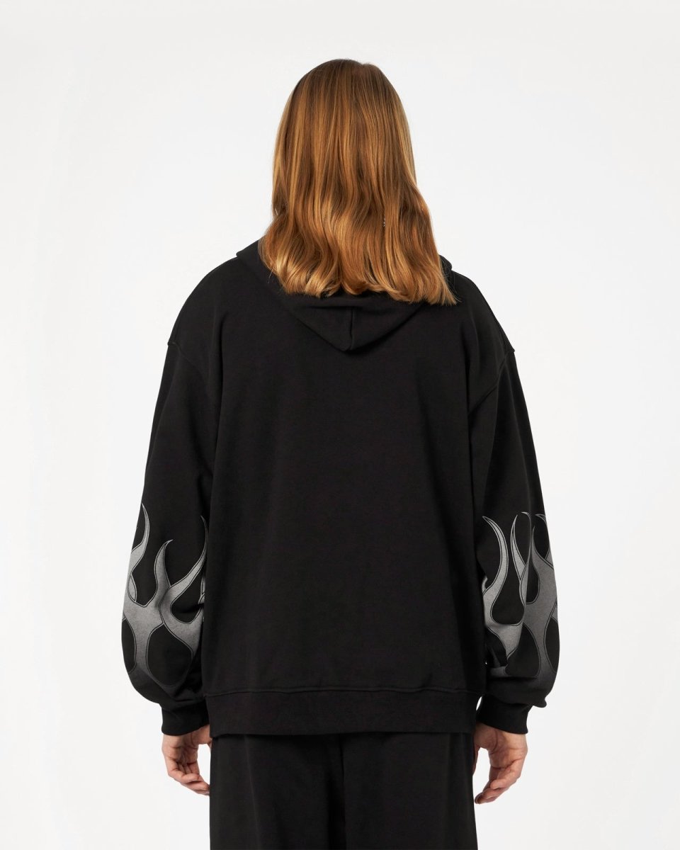 Vision Of Super BLACK HOODIE WITH GREY FLAMES Saldi Di Fabbrica