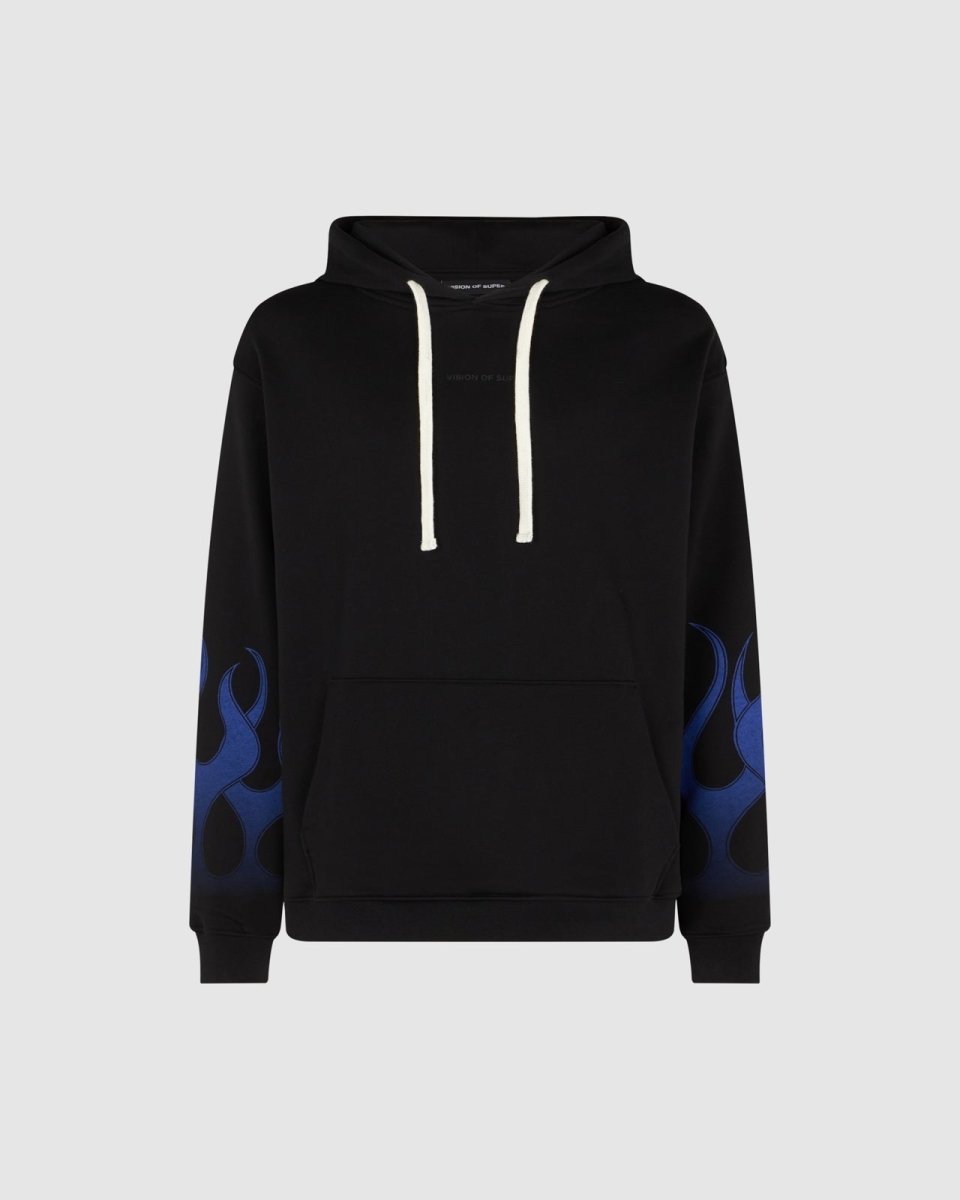Vision Of Super BLACK HOODIE WITH BLUE FLAMES I Più Venduti