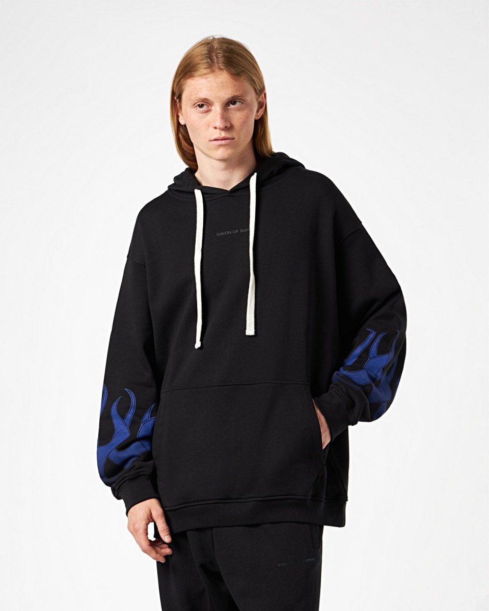 Vision Of Super BLACK HOODIE WITH BLUE FLAMES I Più Venduti