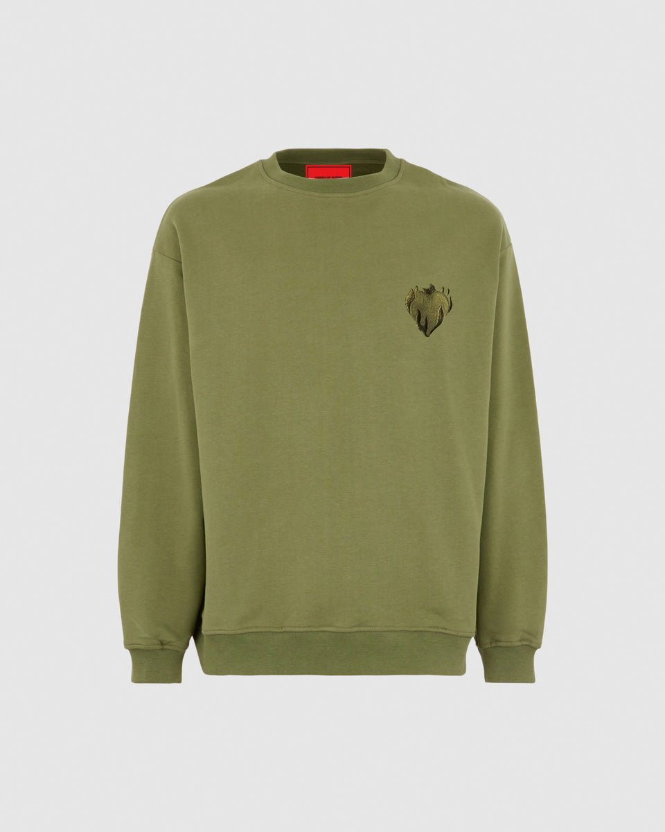 Vision Of Super GREEN CREWNECK WITH EMBROIDERED FLAMING HEART Vendite Flash