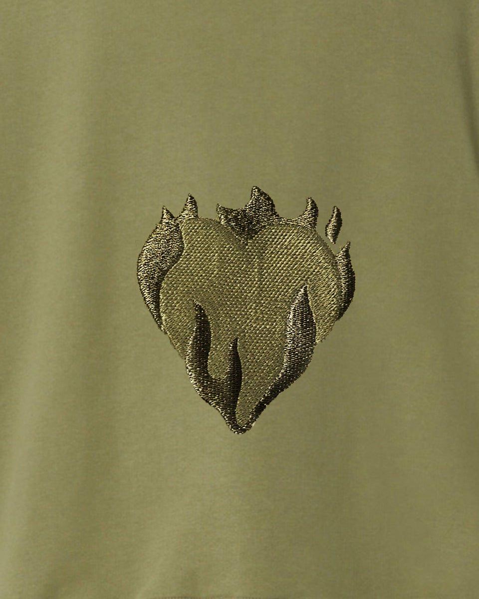 Vision Of Super GREEN CREWNECK WITH EMBROIDERED FLAMING HEART Vendite Flash