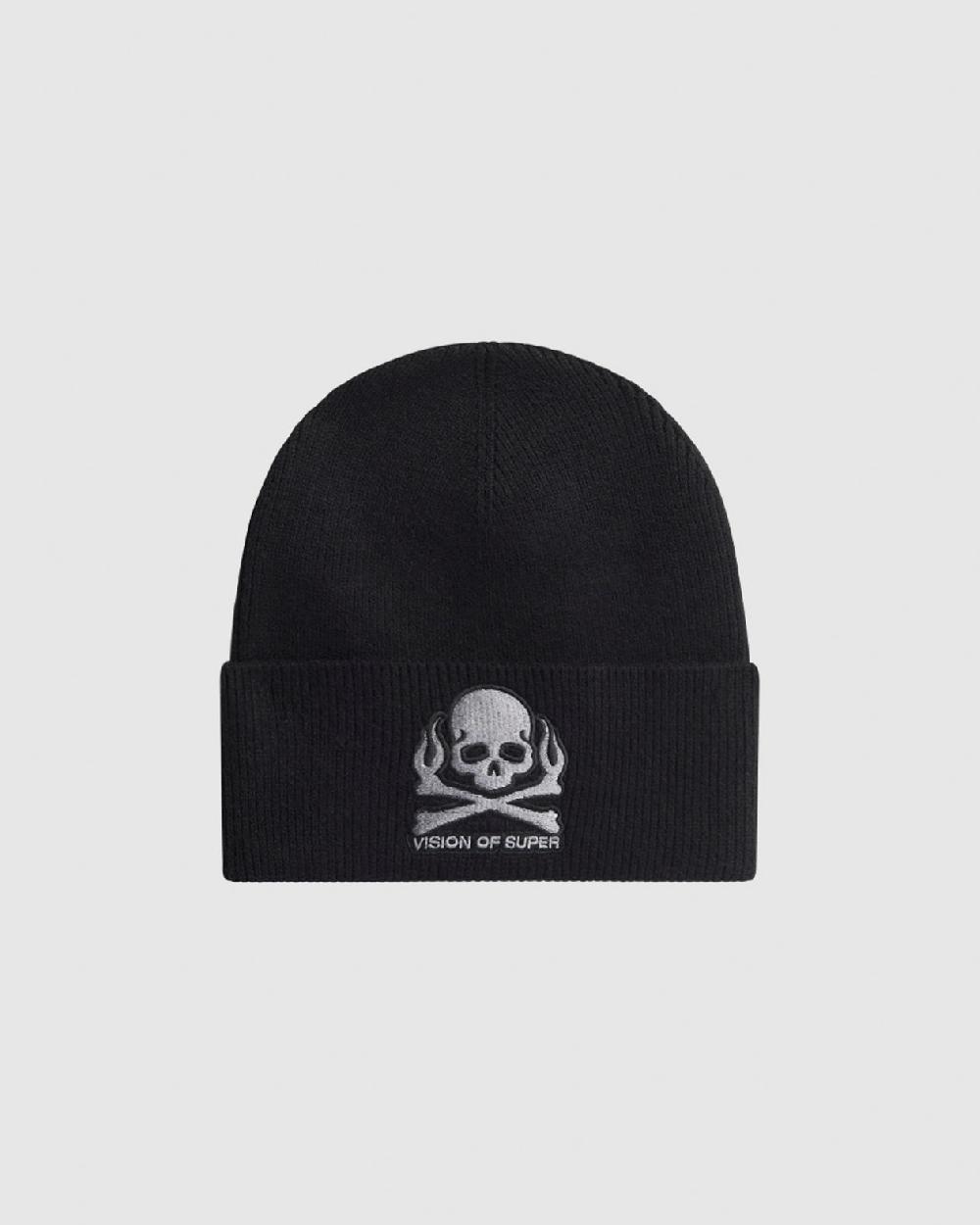 Vision Of Super BLACK BEANIE WITH SKULL PATCH In Linea