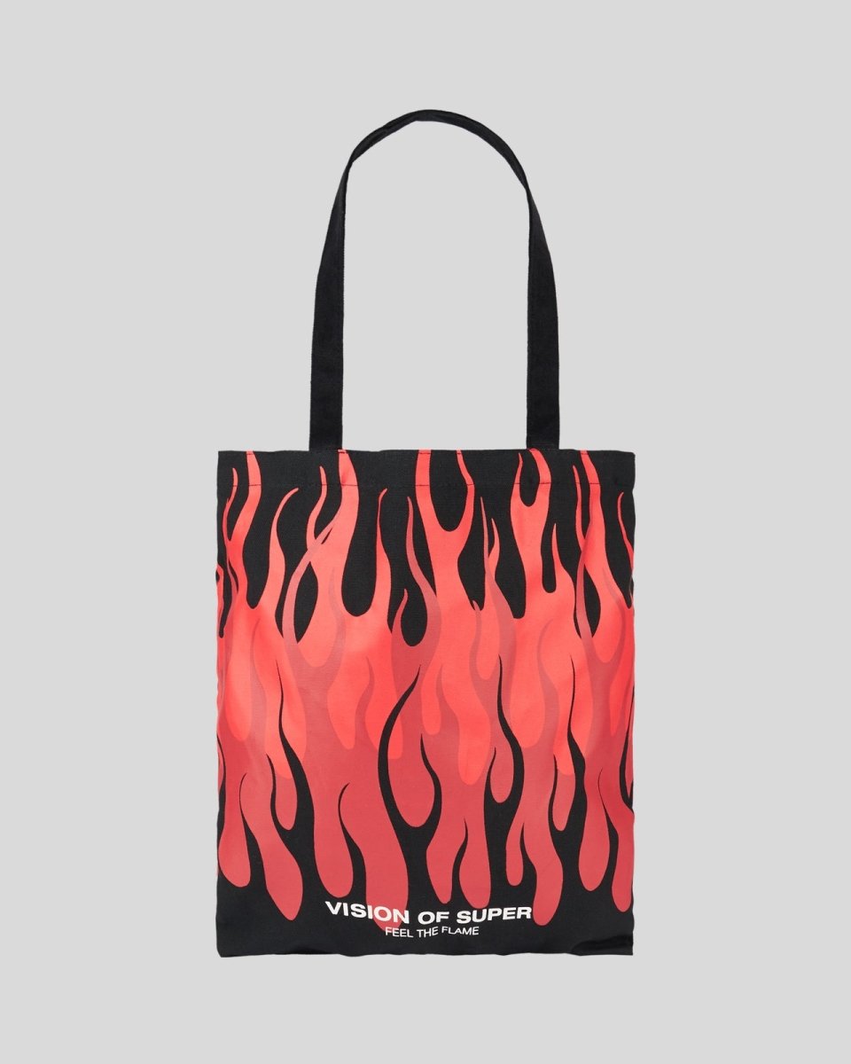 Vision Of Super BLACK SHOPPER BAG WITH TRIPLE FLAMES AND LOGO PRINT Soddisfazione Garantita