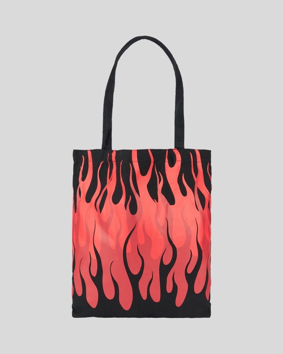 Vision Of Super BLACK SHOPPER BAG WITH TRIPLE FLAMES AND LOGO PRINT Soddisfazione Garantita