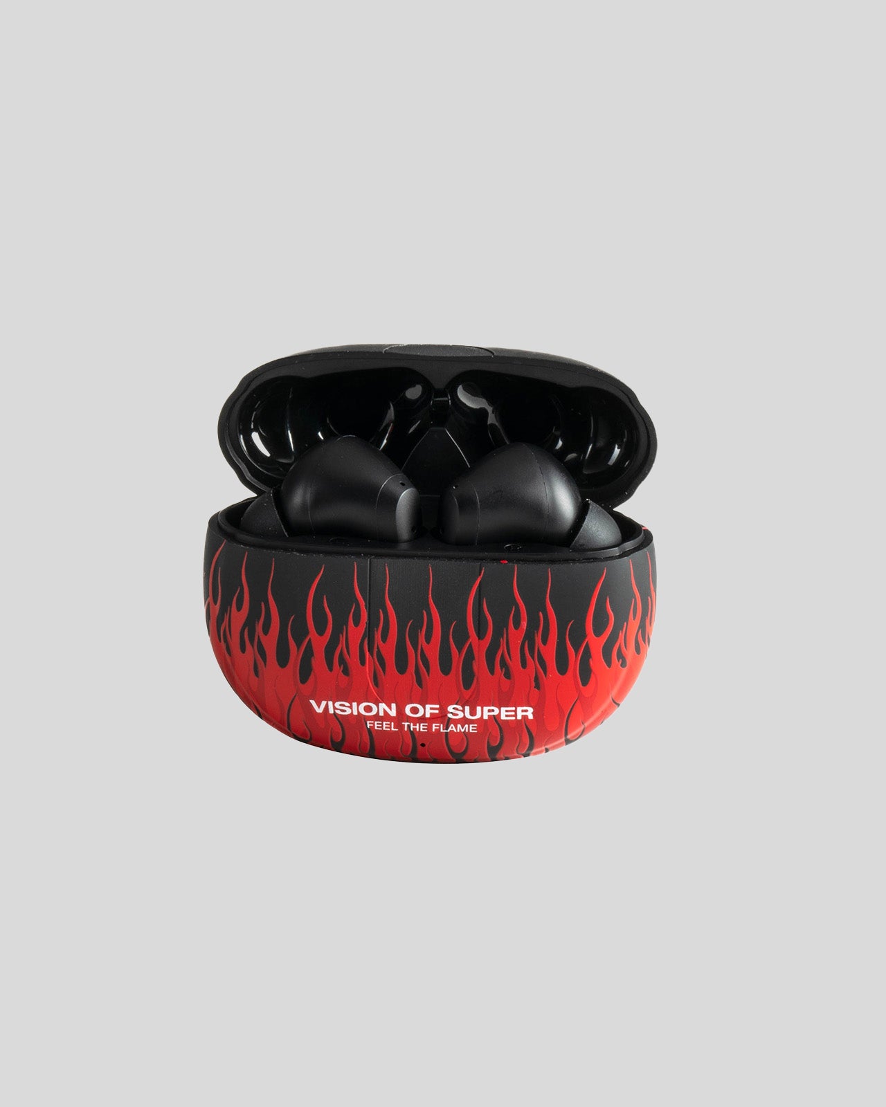 Vision Of Super BLACK EARPHONES WITH RED FLAMES AND WHITE LOGO Acquista Ora
